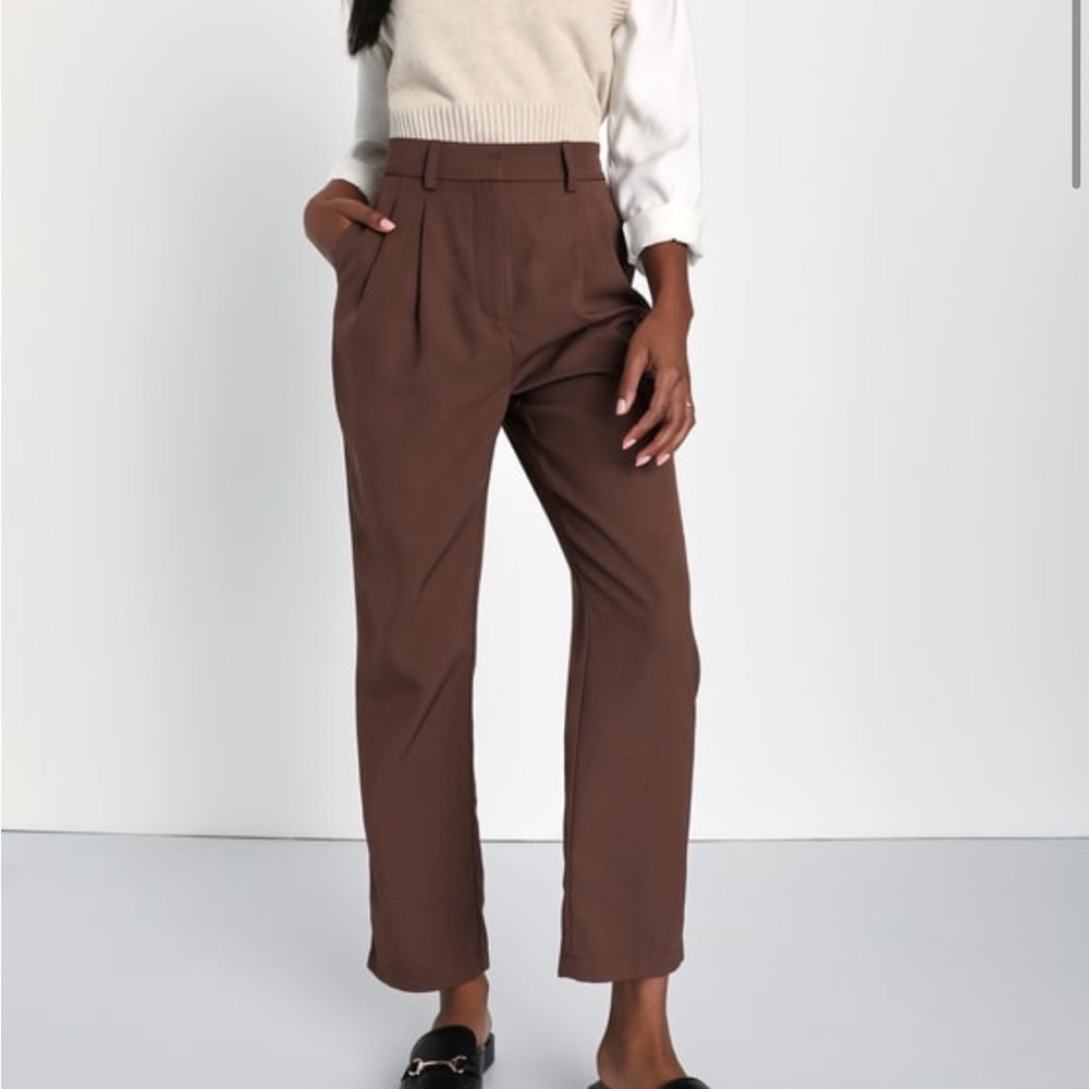Brown Twill High Rise Tapered Trouser Pants (Small) - Picture 2 of 6